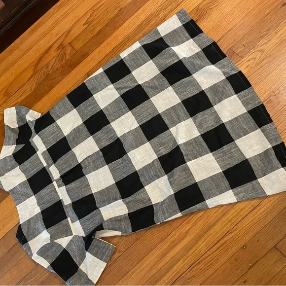 FTCayanz Women's Tunic Dress SZ XL Short Sleeve Buffalo Check 45 Cotton 55 LINEN - Picture 4 of 5